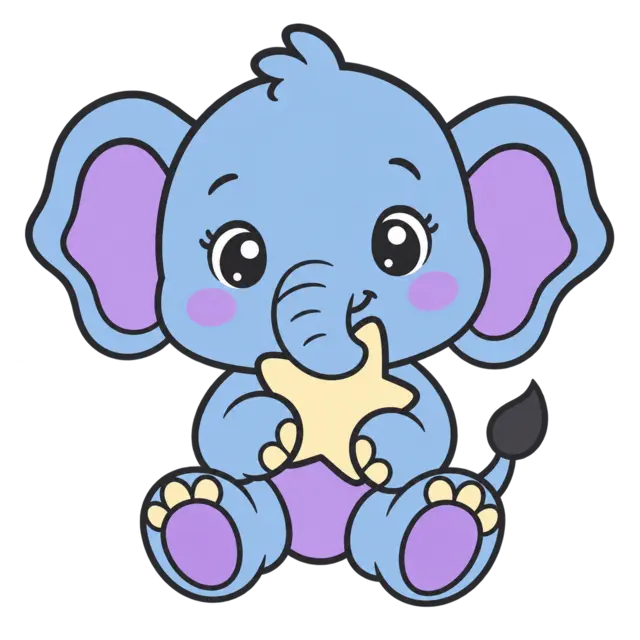 Clean source artwork for the Baby Elephant and Star embroidery design.