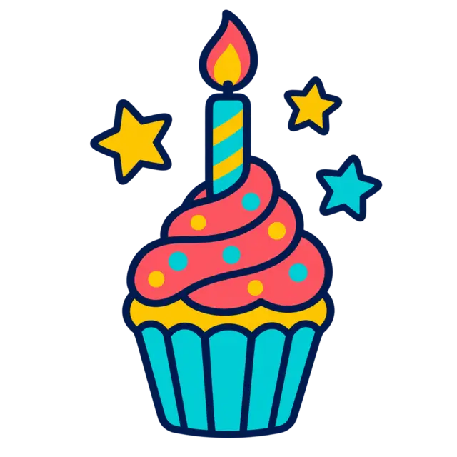 Clean source artwork for the Birthday Cupcake and Star embroidery design.