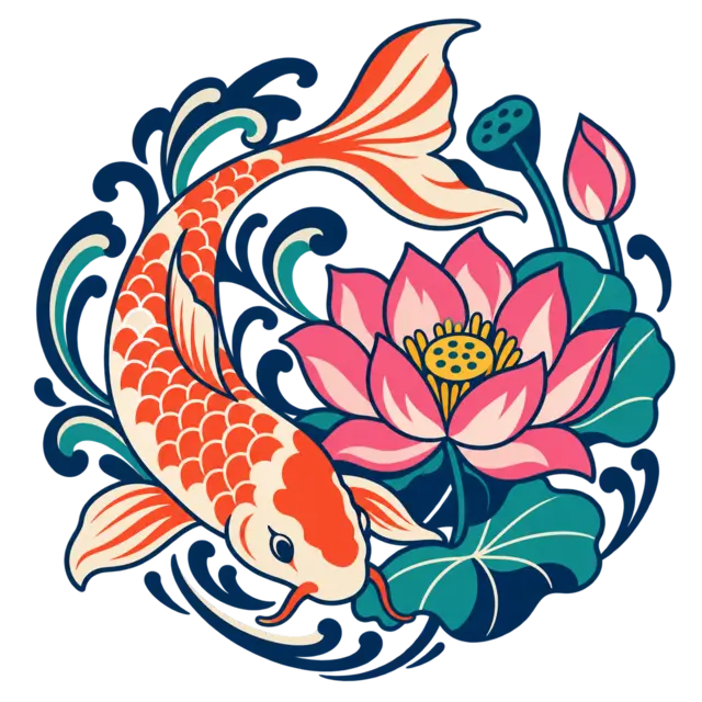 Clean source artwork for the Koi and Lotus Circle embroidery design.