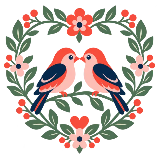 Clean source artwork for the Lovebird Heart Wreath embroidery design.