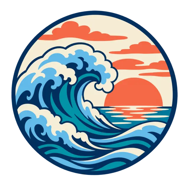 Clean source artwork for the Ocean Wave and Sun embroidery design.