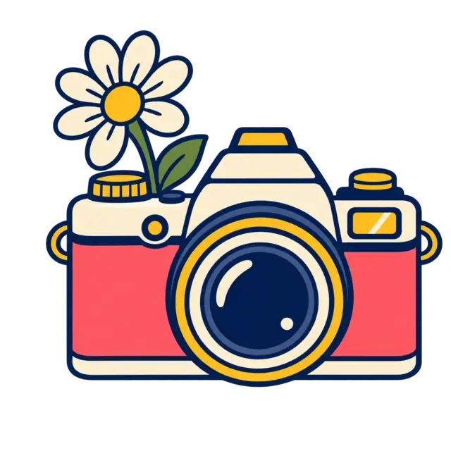 Clean source artwork for the Retro Camera and Flower embroidery design.